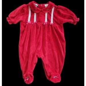 * BEYOND BASICS Red Velour Holiday Jumpsuit Romper Girls size 3-6 months